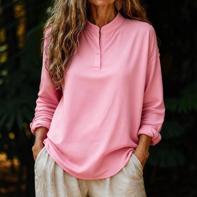 Autumn New Women's Casual Loose Fashion Solid Color Long-sleeved Round Neck Pullover Shirt