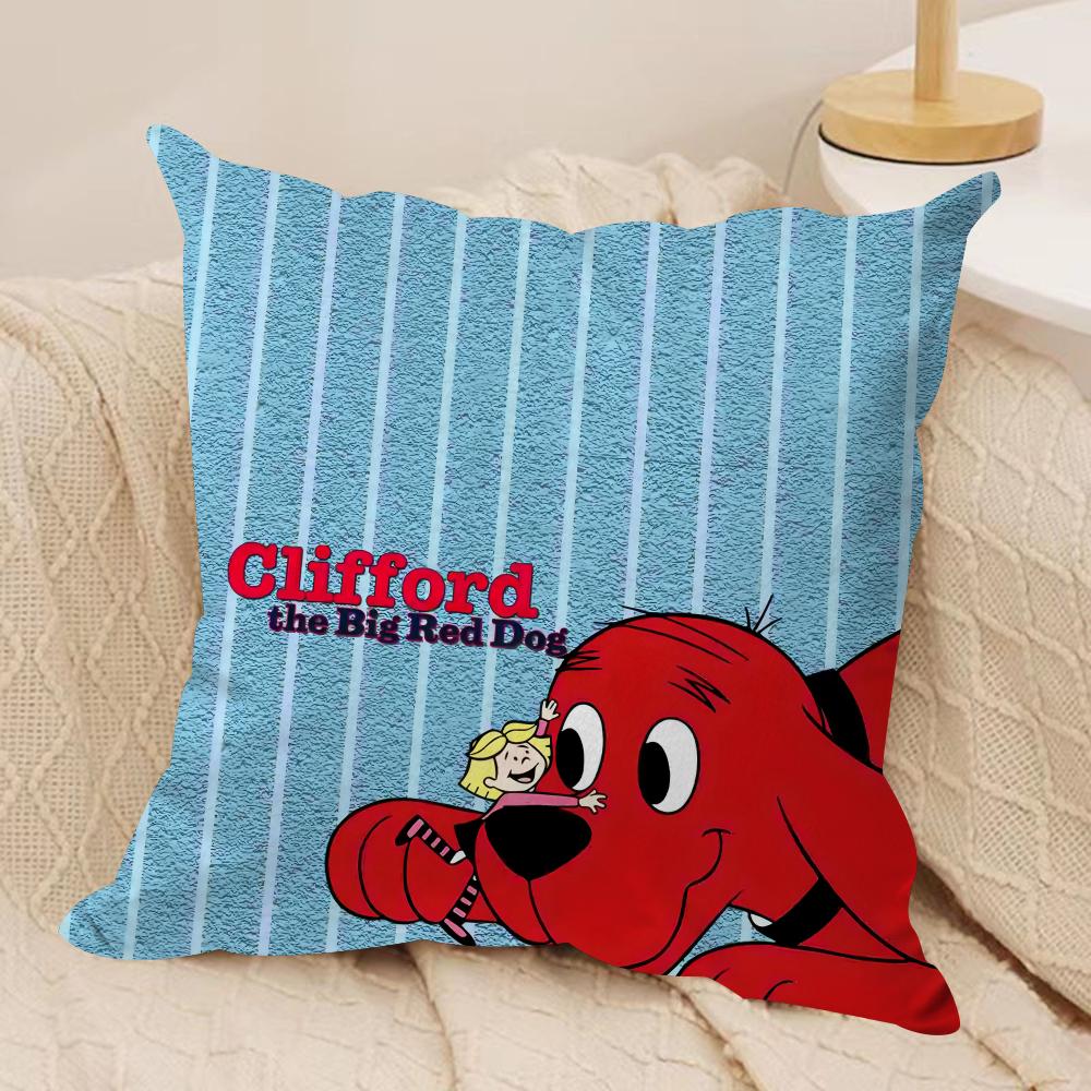 Clifford the Big Red Dog Cushion Cover Silky Short Plush DoubleSided Printed Pillow Case for Sofa All Seasons Home Decor Gift