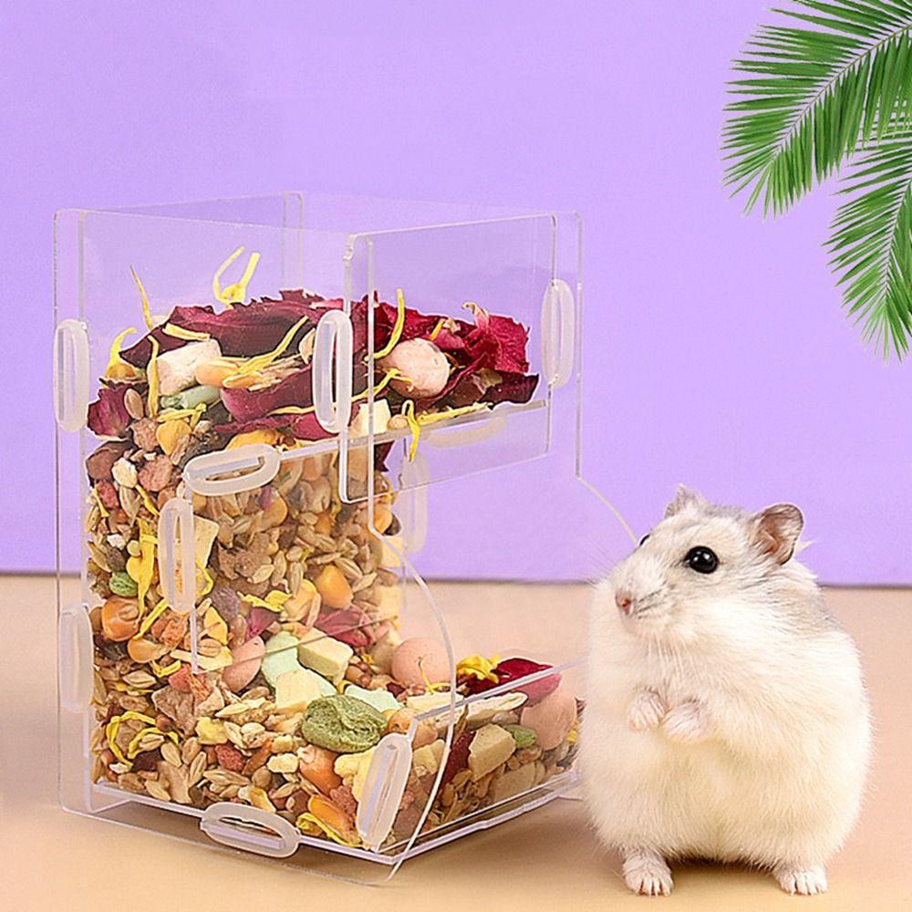 Acrylic Automatic Hamster Food Feeder Large Capacity Small Pets Food Feeding Bowl  for Small Pets