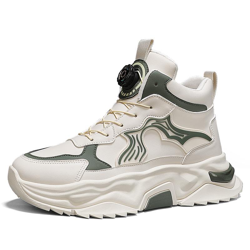 Модные кожаные высокие спортивные кроссовки Мужские Осенне-зимние Нового стиля Студенческие Цветной блок Тренд Толстая подошва Увеличивающие рост Папины Повседневные кроссовки