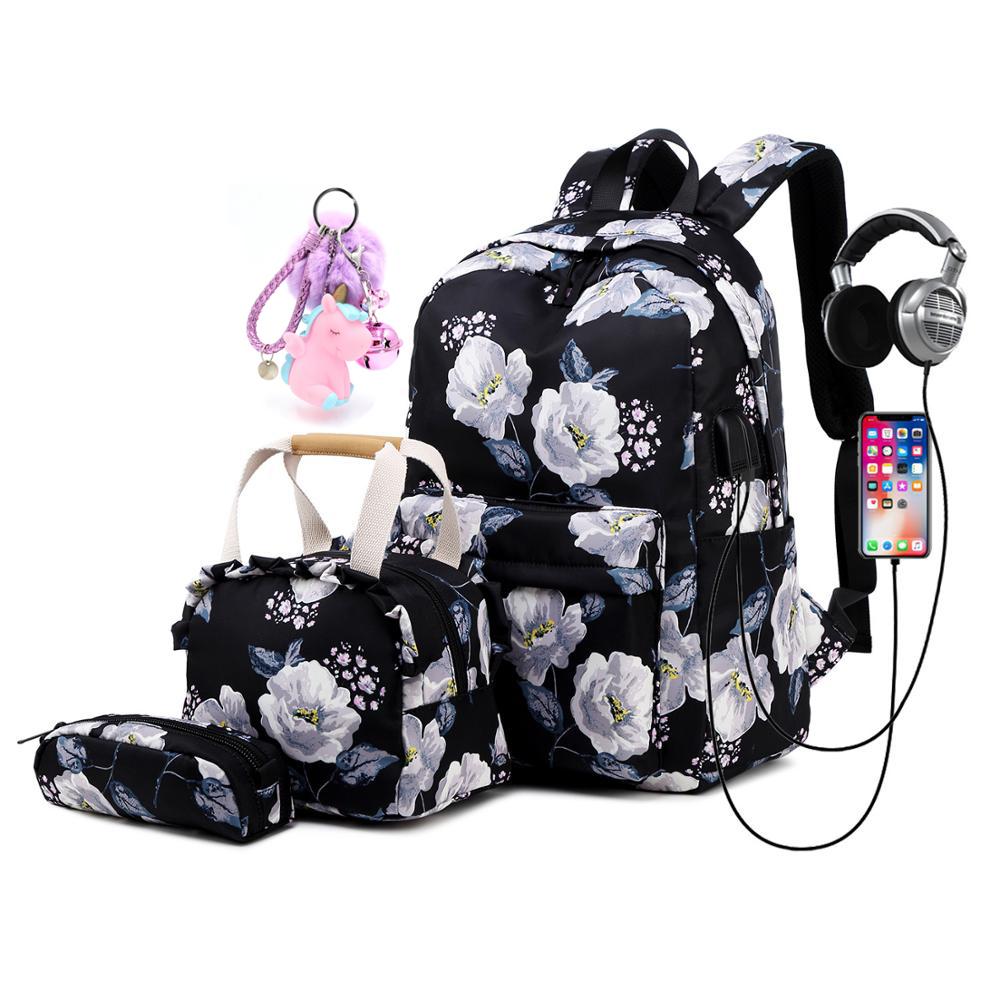Floral Girls Backpack for School Lightweight Bookbags Satchel College Bags Teen Girls Kids School Bag Set Women Travel Daypack