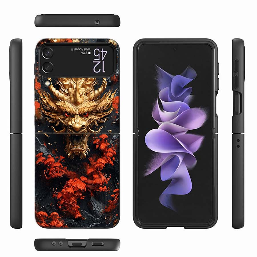 Золотой Святой Дракон Чехол для Телефона для Samsung Z Flip 6 7 5G Z Flip 5 Galaxy Z Flip 3 4 5G ZFlip Ударопрочный Жесткий Чехол ТПУ ПК Coque C