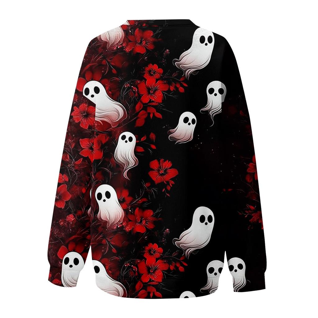 Женский модный повседневный свитшот с длинным рукавом и принтом на Хэллоуин