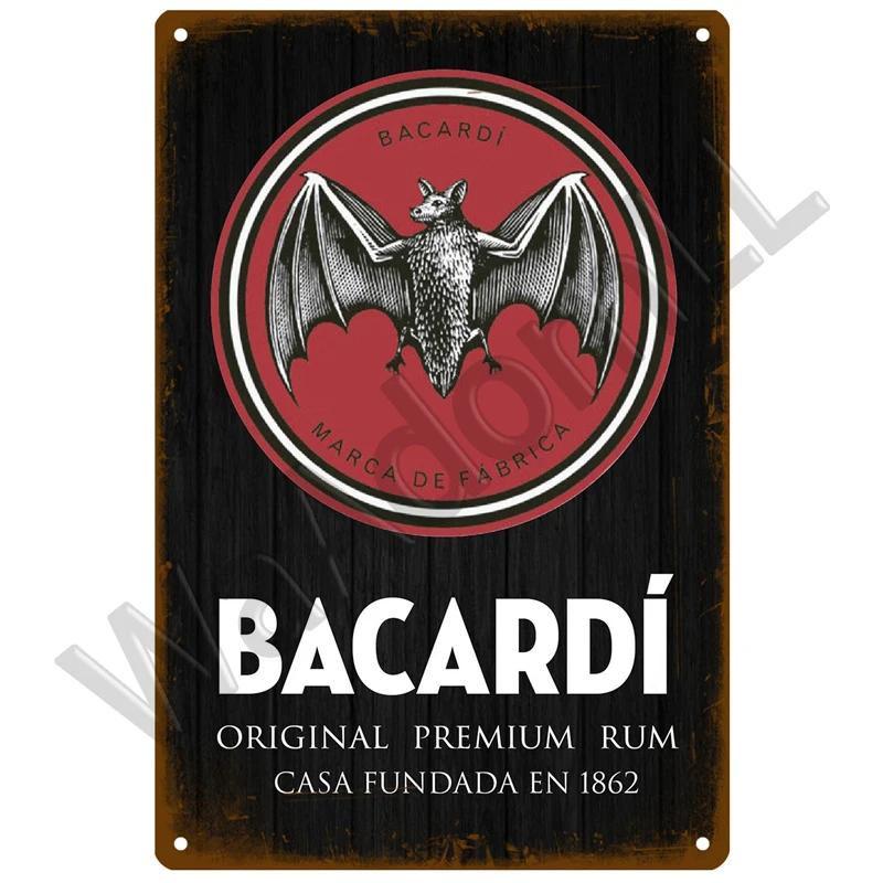 HD Жестяная вывеска Винтажная Ром Bacardi Бар Декор Стены Ретро Логотип Летучей Мыши Bacardi Арт Рекламы Алкоголя Металлическая Жестяная Вывеска для Паба Мужской Уголок H