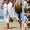 Men Summer Beach Pants Loose Side Pockets Drawstring Elastic Waist Zipper Legs Solid Color Gym Training Jogging
