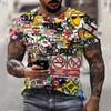 Graffiti Comic Explosion 3D Full Body Three-dimensional Printing Summer Hip-hop Fun Personality Men's T-shirt Short-sleeved Top
