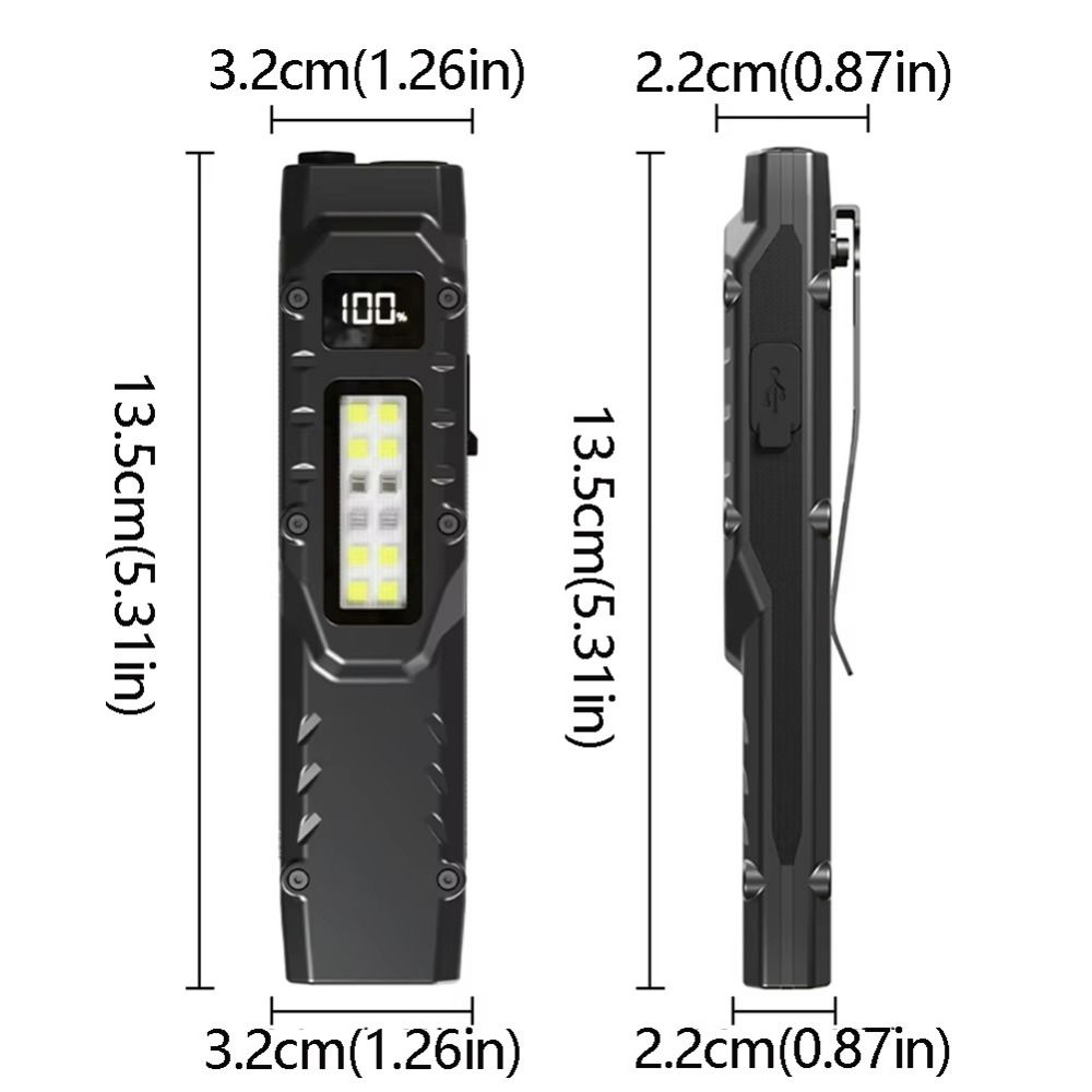 Digital Display LED Ultra-thin Flashlight Portable IPX4 Waterproof Slim Pocket Flashlight 1100 Lumens Rechargeable LED Work Lamp