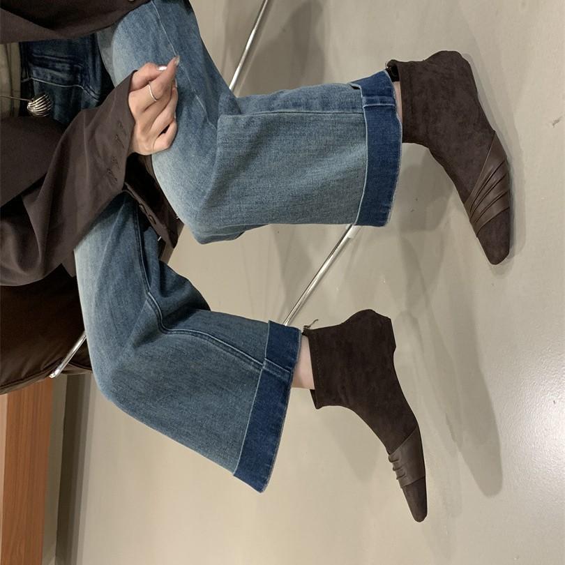 2025 осень и зима новая модель острый носок тонкий каблук высокий каблук темперамент тонкие французская мода сексуальная красота женские интернет-знаменитости короткие ботинки