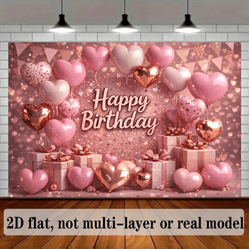 2D plane luxurious heart-shaped birthday party backdrop, dark background with golden spots.zyc