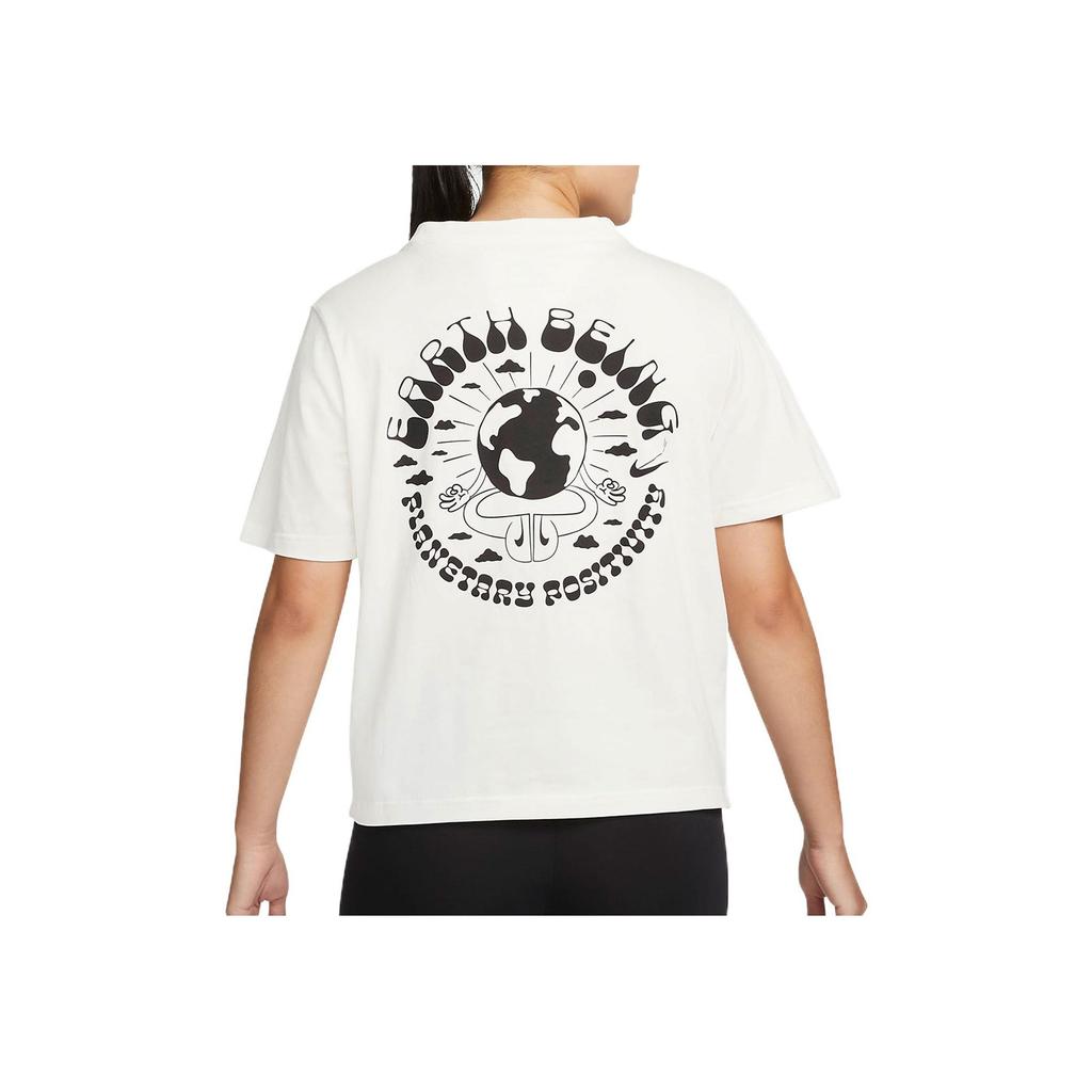 Nike Свободный крой, круглый вырез, короткий рукав, футболка с узором из букв на спине, женские топы, парусно-белый DQ3308-133