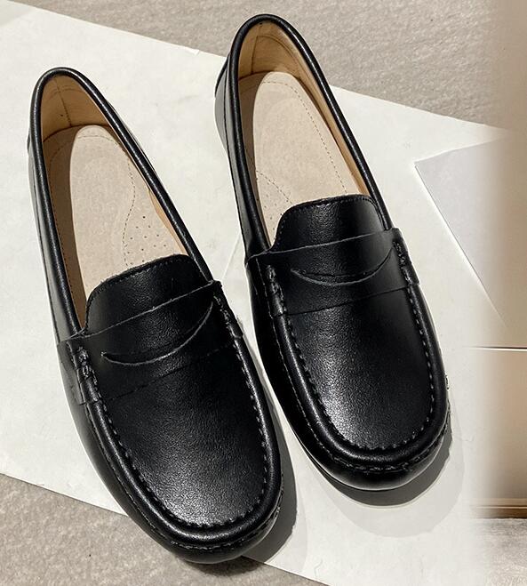 Однотонные балетки из натуральной кожи для женщин, мокасины из коровьей кожи, туфли слипоны с круглым носком, женские повседневные офисные лоферы, резиновые кроссовки Mujer