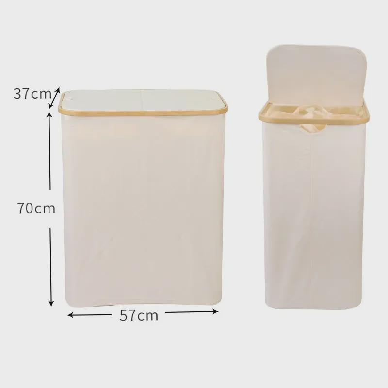 Foldable Bamboo Laundry Basket with Dual Mesh Bags and Large Capacity