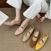 French Retro Gentle Low-heeled Single Shoes 2025 Square Head Suede Late Evening Wind Grandma Shoes Metal Buckle Mary Jane Shoes