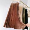 High Waist Satin Metallic Pleated Skirt Spring and Summer Women's Retro Mid-Length Slimming A- Line Skirt