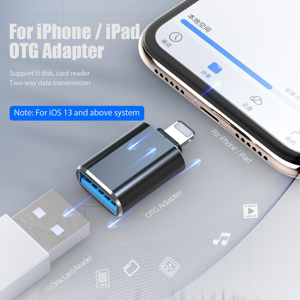 Адаптер освещения к USB OTG для iPhone 14, 13, 12, 11 X Xs Pro Max 7, 8 Plus 12 Mini iPad iOS 17, 16, 15, 14, 13, преобразователь данных, адаптер для камеры U, диск