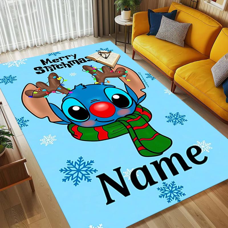 Personalized Name Stitch Fantasy Living Room Non-Slip Area Rug Soft Carpet for Bedroom Kids Playroom Sofa Office Home Decor Doormat