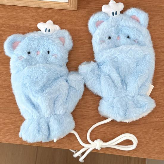 Женские зимние варежки с откидной варежкой из искусственного меха, мягкие теплые перчатки без пальцев, милые плюшевые пушистые перчатки без пальцев для женщин, девушек