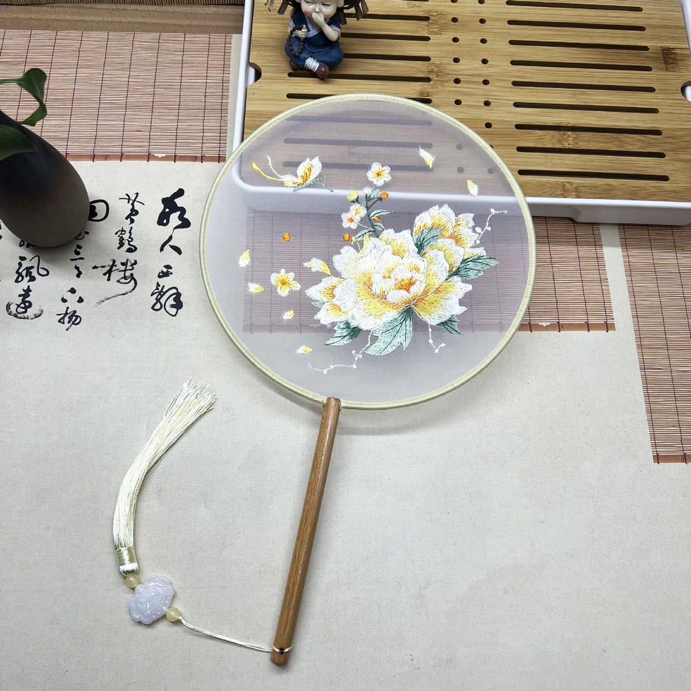 Китайский веер оптом полупрозрачный длинный веер с кисточками для танцев женский костюм ханьфу чонсам вышивка маленький круглый веер