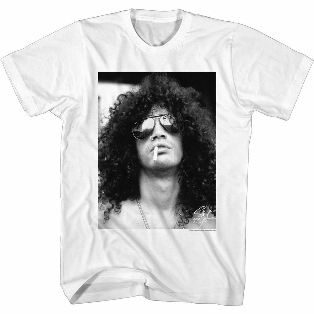 Мужская футболка Slash Guns N Roses Портрет Новая Белая Хлопковая Музыка Гитарист Курящий Унисекс Футболка