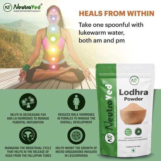 NeutraVed Pure Lodhra Powder - 200 Gram Pack - Ayurvedic Herb for Skincare and Wellness