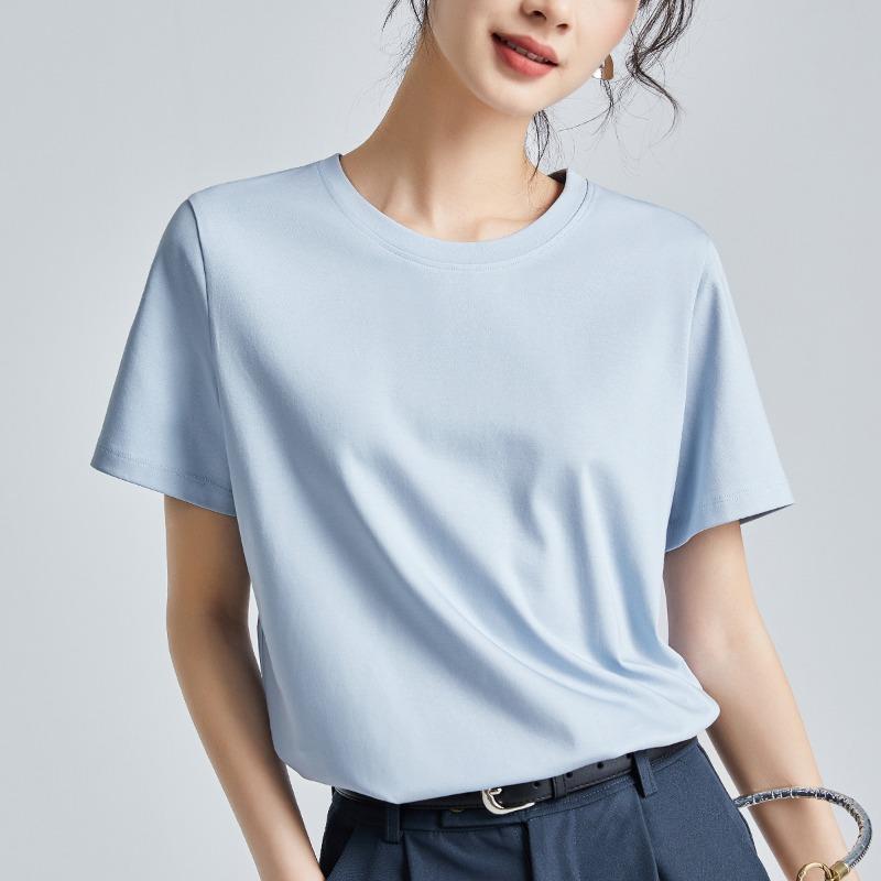Mercerized Cotton T-shirt Women's High-quality New Loose and Thin Outer Wear Round Neck Liquid Ammonia Short-sleeved T-shirt Bottoming Shirt