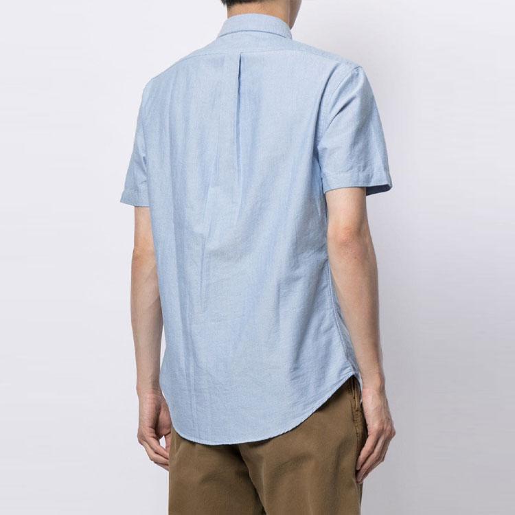 Polo Ralph Lauren SS22 Логотип Вышитый Оксфорд Рубашка с Коротким Рукавом Мужские Рубашки Синий 710787736-001