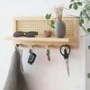 Wall-Mounted Storage Rack In Modern Minimalist Style-Woven Key Hook And Magazine Holder 2Pc In Pine Wood
