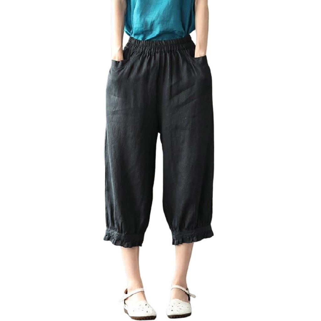 Женские модные однотонные свободные брюки большого размера с эластичной талией и маленькими штанинами, универсальные повседневные брюки-квотербеки