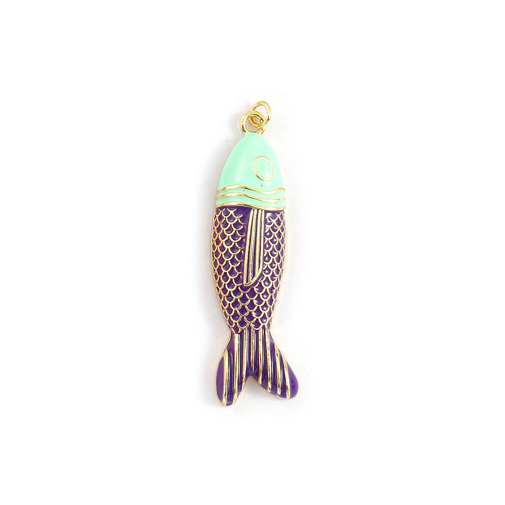 Doreen Box 1 PC Brass Fish Pendants 18K Gold Plated Enamel Fish Animal Ocean Jewelry Charms for Necklace Findings 5.6cm x 1.5cm