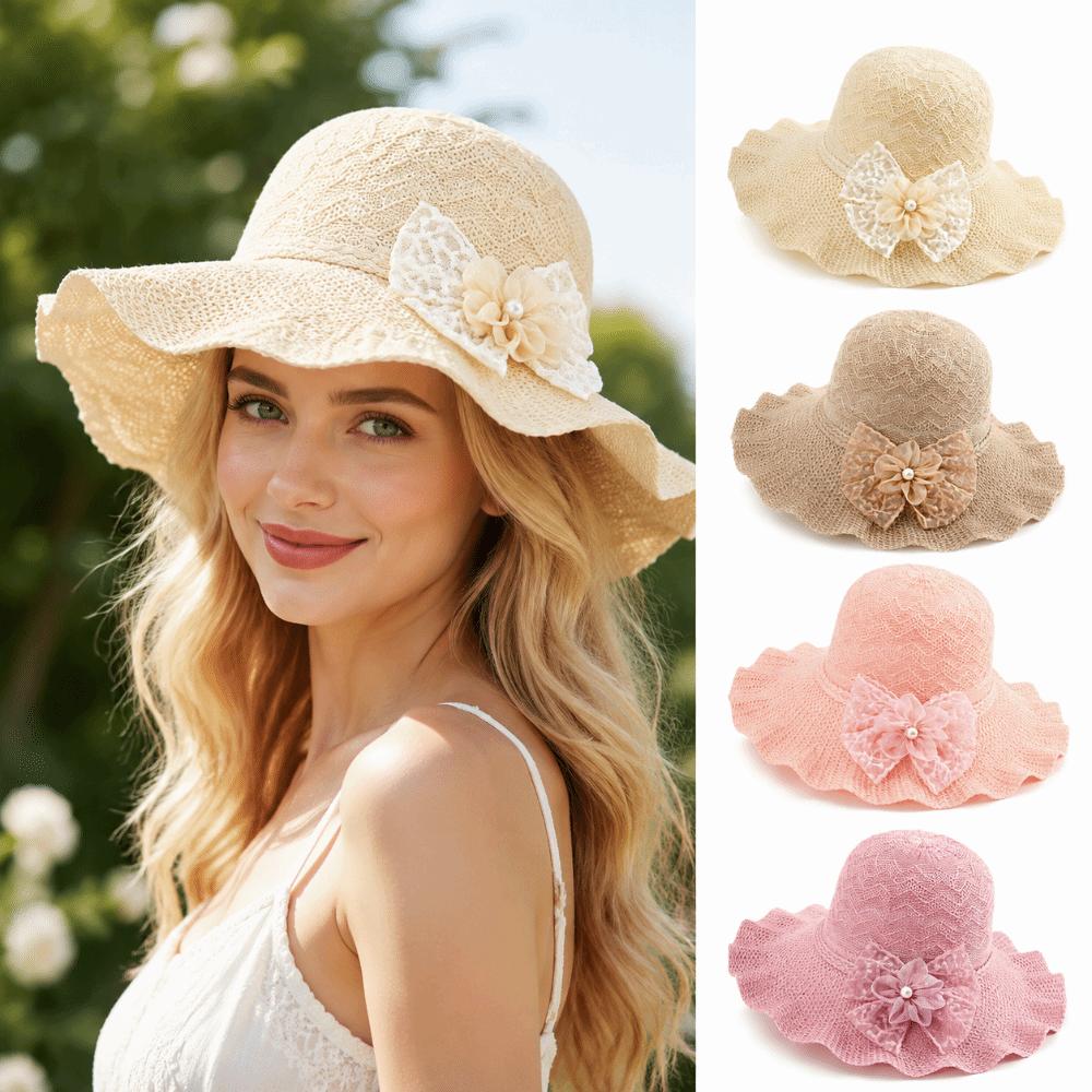 Breathable Wide Brim Straw Hat Adjustable Beach Sun Hat Sweet Ruffle Sun Hat For Women Girls