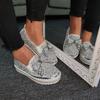 Модные женские туфли со стразами, женские блестящие мокасины со стразами, повседневные туфли-лодочки с бантом, ленивые, на платформе, женские