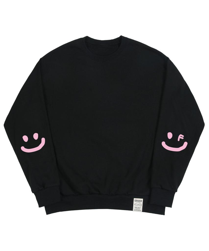 GRAVER [Unisex] Elbow Smile Drawing Sweatshirt_Black/Pink Logo