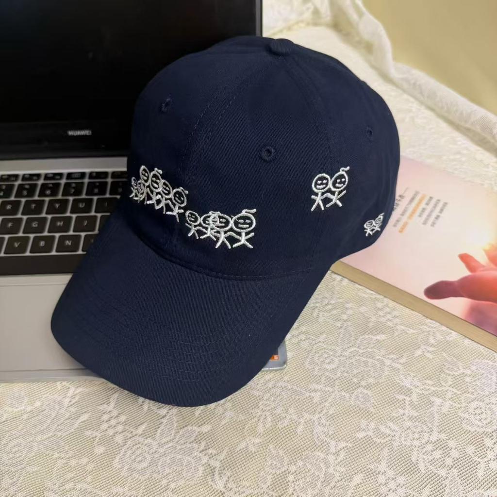 Fashion Hat big head circumference Korean version retro stickman embroidered baseball cap women's versatile casual wide brim soft top sunshade cap