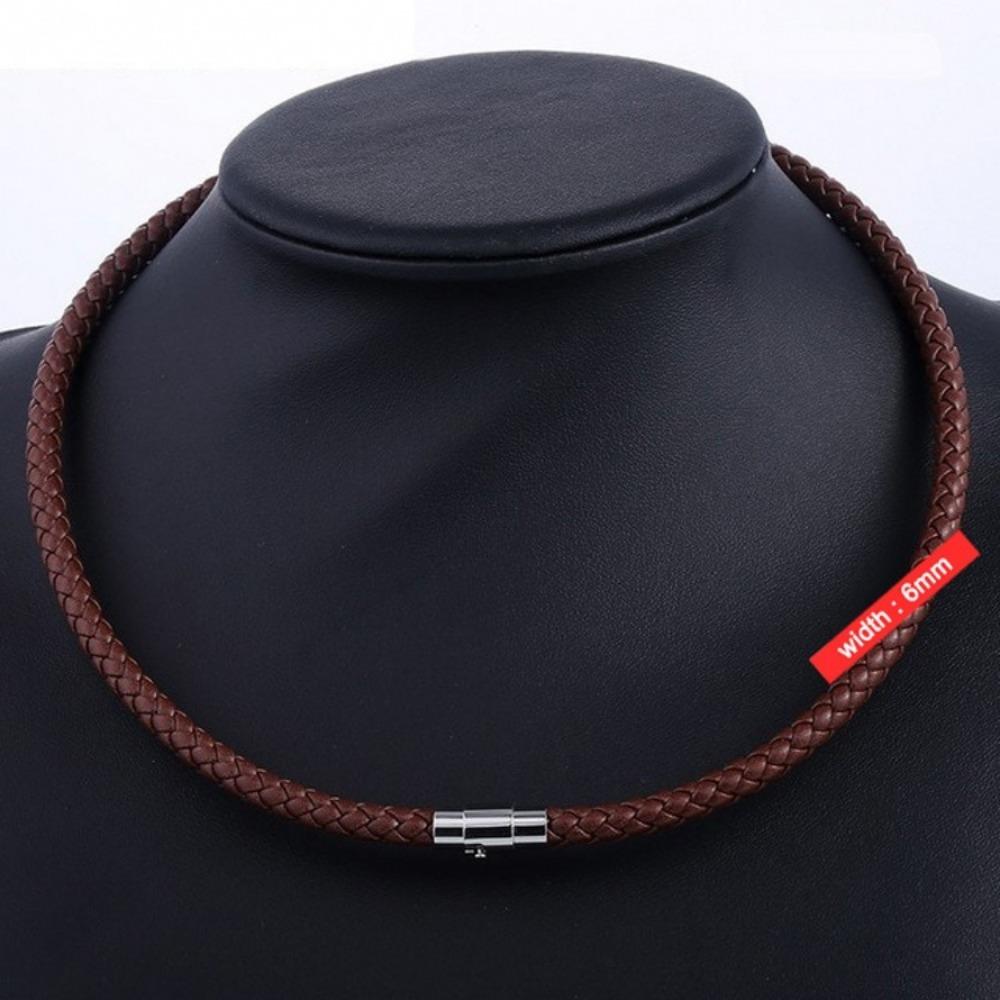 Мужской коричневый плетеный кожаный шнур 4/6/7 мм из нержавеющей стали с магнитной застежкой