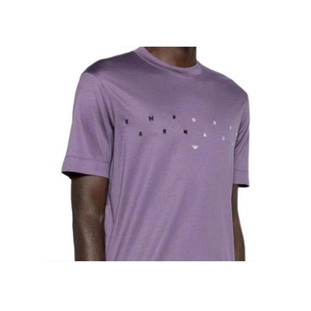 Emporio Armani Мужская футболка прямого кроя с принтом букв, круглым вырезом и коротким рукавом, фиолетовая 3D1TA2-1JUVZ-08B4