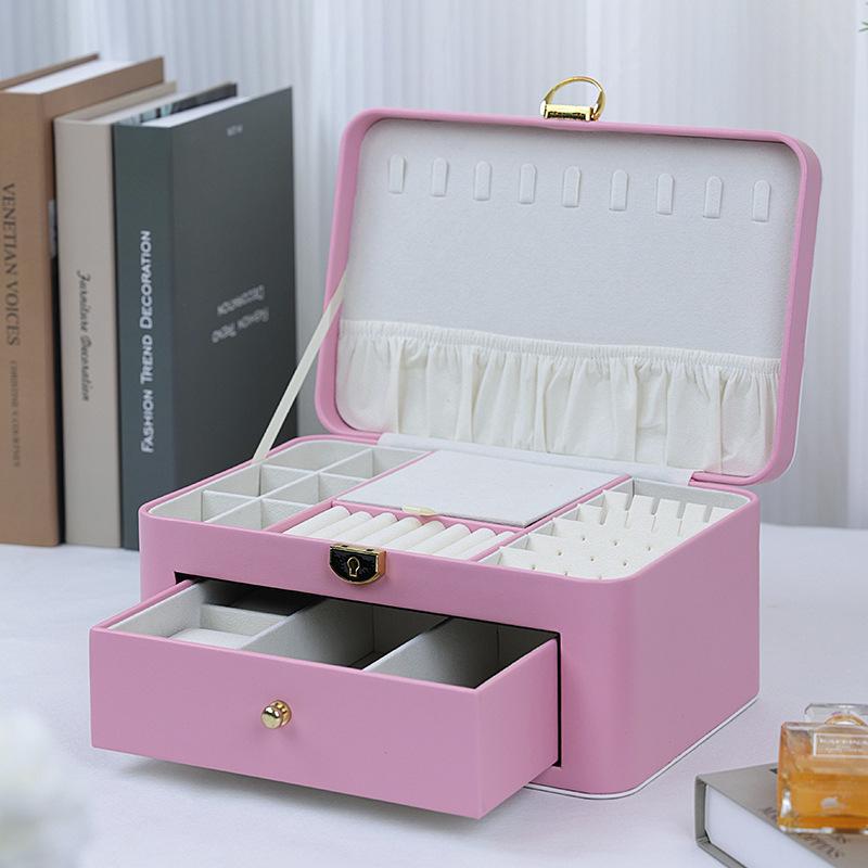 Leather Jewelry Organizer Box Multi-cell with Lock Sunglasses Watch Necklace Bracelet Ring Earring Storage Display Boxes