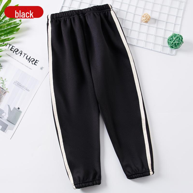 Children's Velvet Lined Casual Pants - Solid Color, Thickened Sports Trousers for Boys and Girls, Fall/Winter Wear