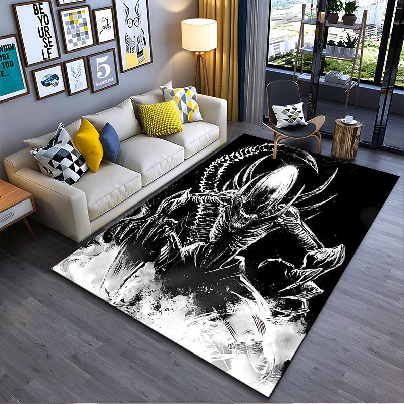 Alien Creature Black and White suitable as a non-slip mat for the living room or bedroom sofa