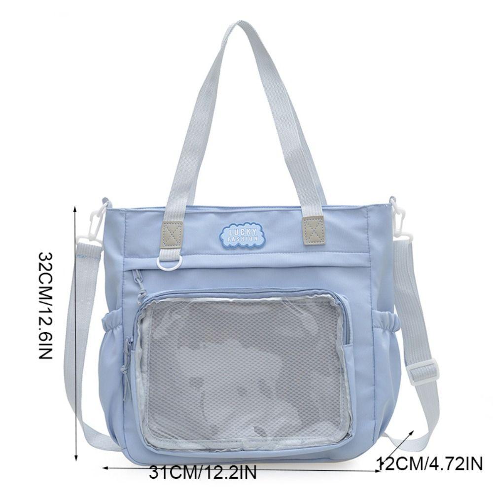 Large Capacity Itabag Zipper Canvas Shoulder Bag Portable Transparent Pocket Handbag  Women