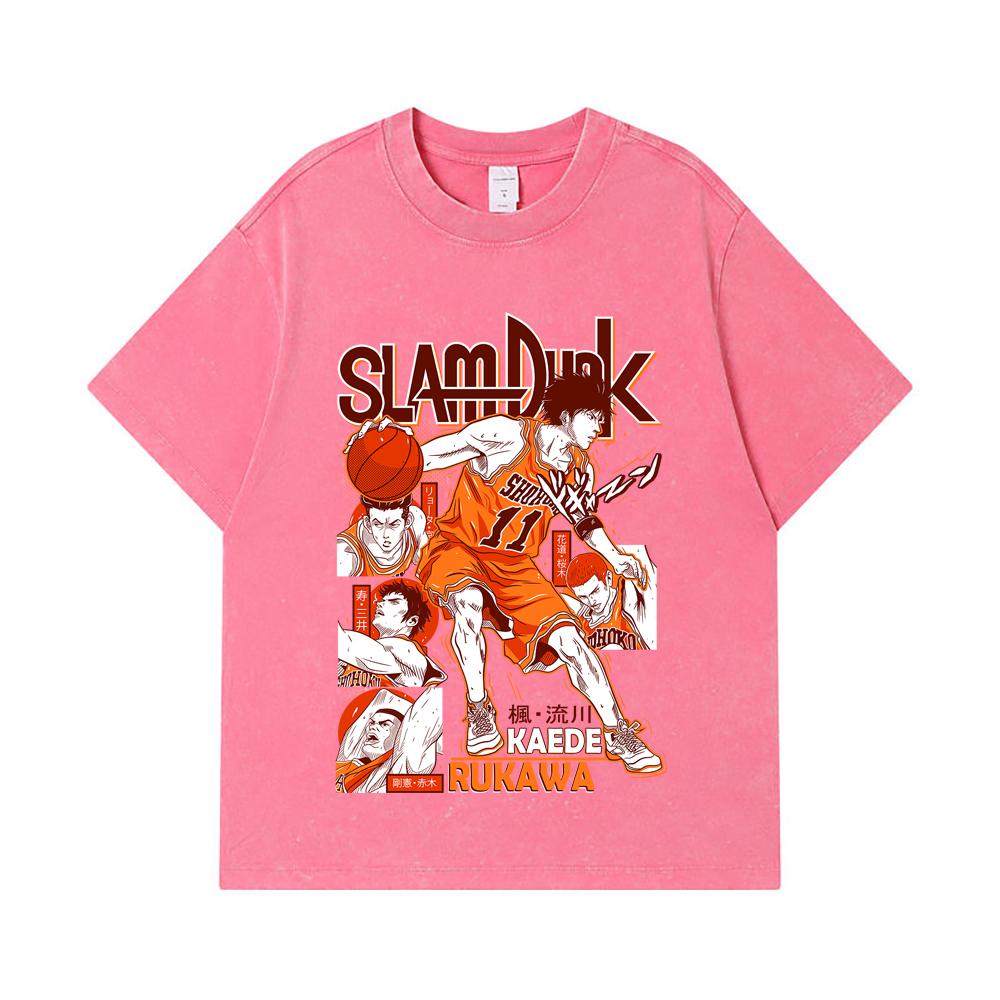 275 GSM Washed T-shirts 100% Cotton Slam Dunk V3 Kaeda Print Unisex Heavy Cotton T Shirt