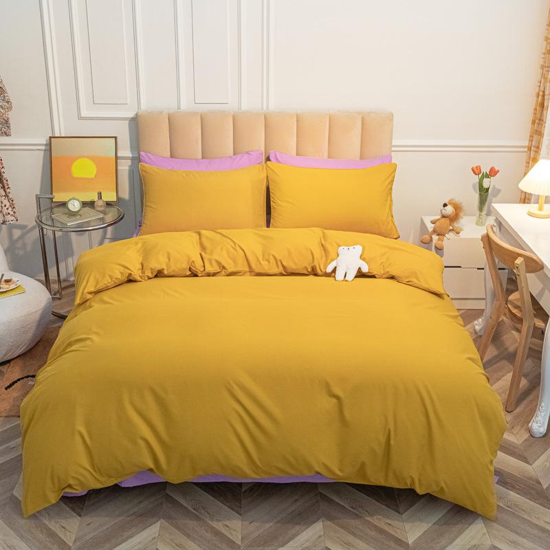 Сплошной цвет, хлопковый комплект из четырех предметов, матовые простыни, три комплекта