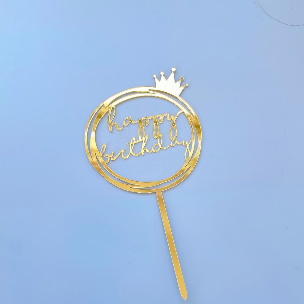 Acrylic Gold Mirror Happy Birthday Cake Toppers Reusable Cake Decorations for Birthday Party Supplies