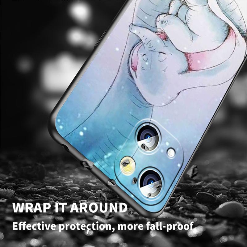 Cute Dumbo Cartoon For iPhone 15 14 13 12 11 XS XR X 8 7 SE Pro Max Plus Mini Black Cover Phone Case