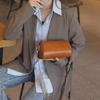 Korean Style Vegetable Tanned Leather Cylindrical Crossbody Bag for Young Girls