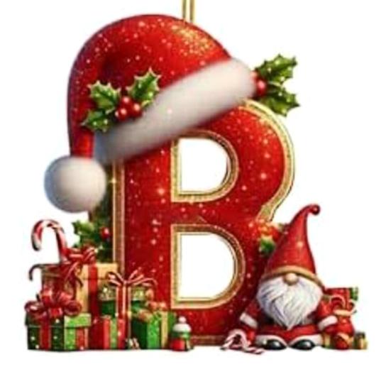 Красные инициалы Рождественские украшения 2D акриловые персонализированные гномы монограммный кулон с шапкой Санты 26 букв украшение для подвешивания на рождественскую елку
