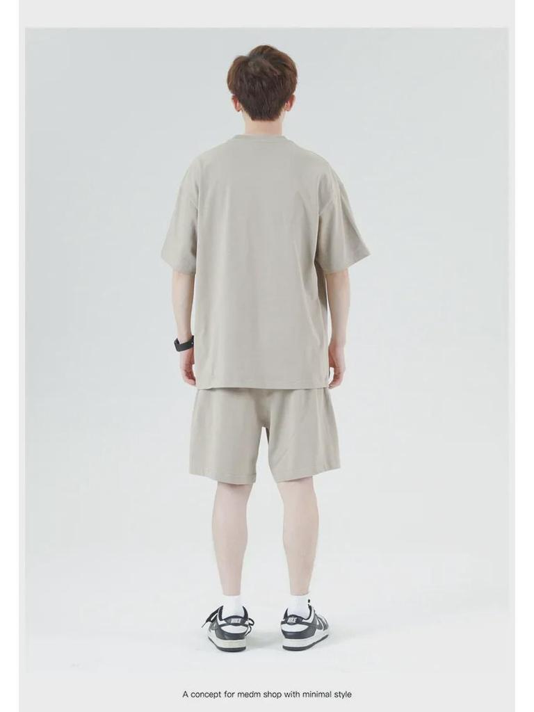 Мужская футболка High Street Trendy из японского плотного хлопка, 275 г, короткие рукава, свободный крой, небольшой воротник, однотонный цвет.