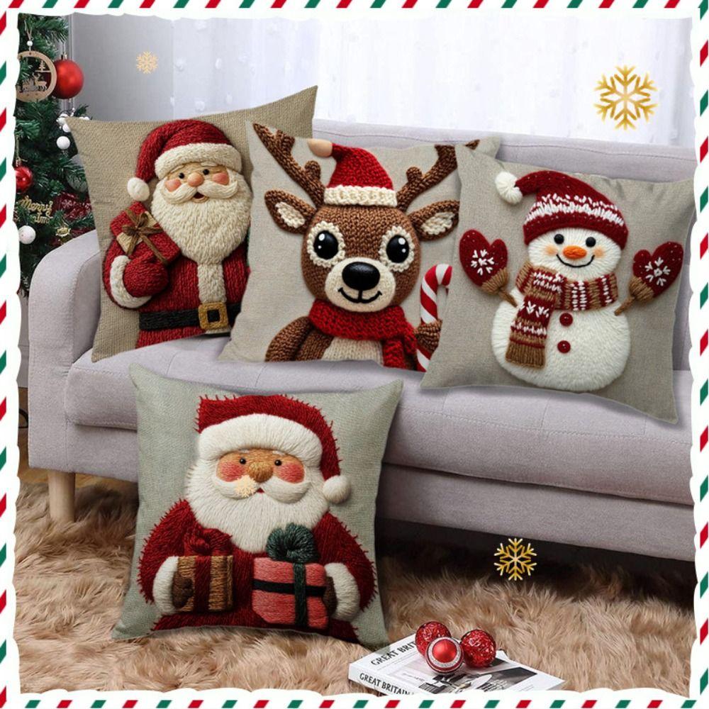 New 45x45cm Christmas Pillowcase Merry Christmas Sofa Cushion Cover Cartoon Santa Snowman Elk Pillow Case Home Bed Car Decor