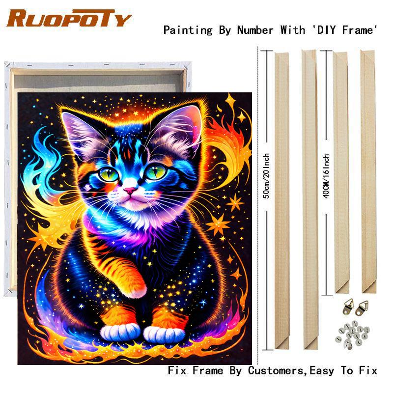 Frame Diy Painting By Numbers For Adults Kits Colorful Cat Handmade Animals Starter Kit For Home Decors 40x50cm