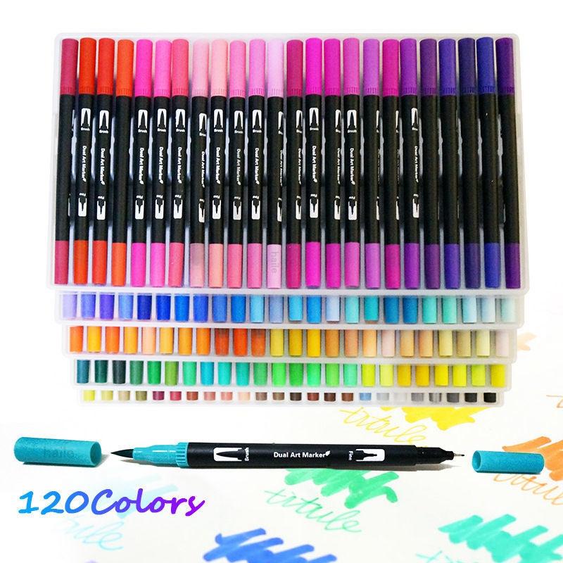 12/100/120Colors Dual Tip Calligraphy Pen Watercolor Brush Pen Art Markers Pens Manga Sketching Drawing Children DIY Supplies