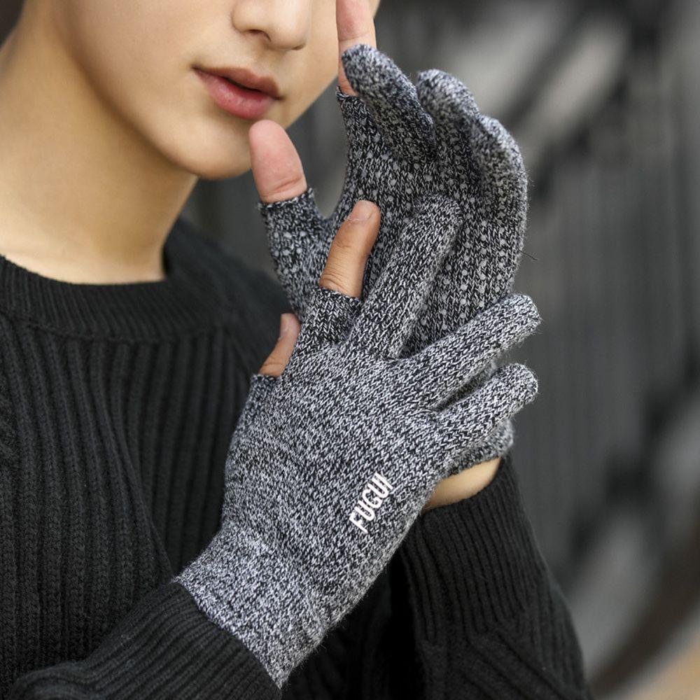 Two Finger Unisex Short Half Finger Driving Mittens Cycling Gloves Man Gloves  Mittens